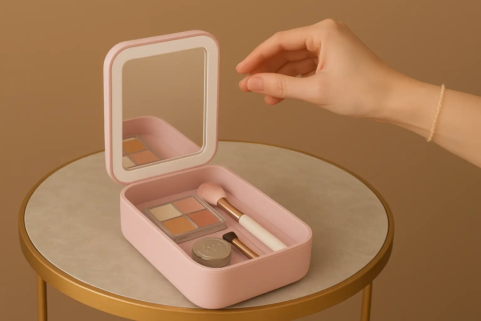 Elegant Leather Cosmetic Bag on Marble Table (1)