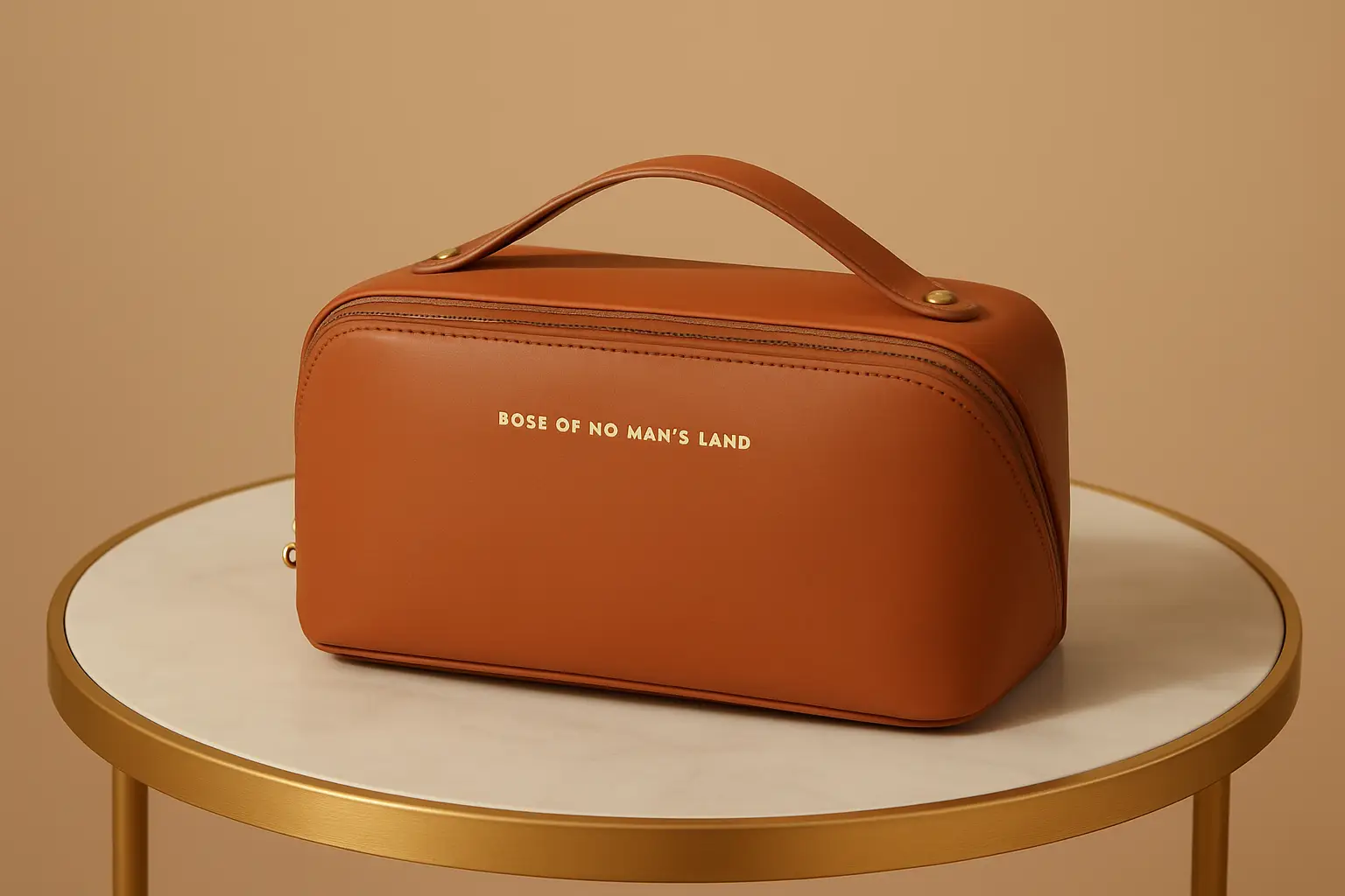 Elegant Leather Cosmetic Bag on Marble Table